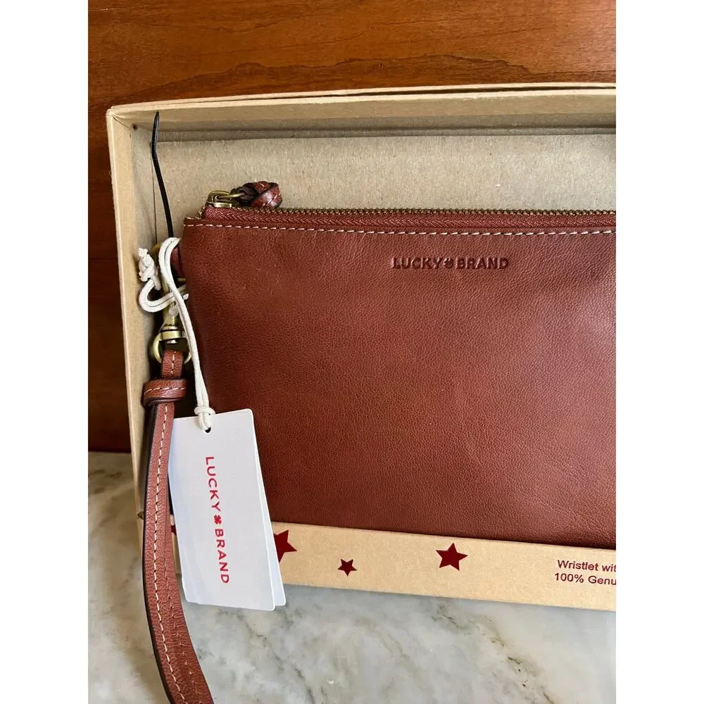 Lucky Brand Rali Box Leather Wristlet & Card Case Gift Set Whiskey Brown